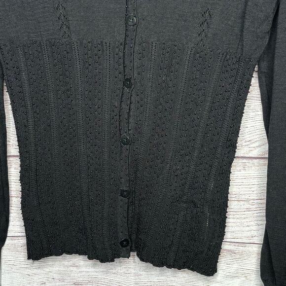 DKNY 100% Cotton Black Beaded Y2K Button Up Vintage Cardigan Size Small - Picture 3 of 7